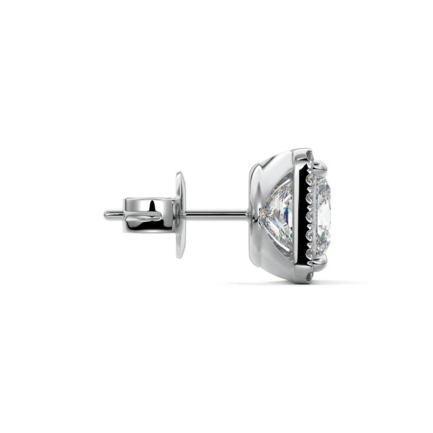 Silver Princess Diamond Halo Stud Earrings