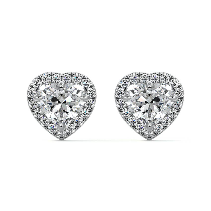 Silver Heart Diamond Halo Stud Earrings