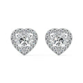 Silver Heart Diamond Halo Stud Earrings