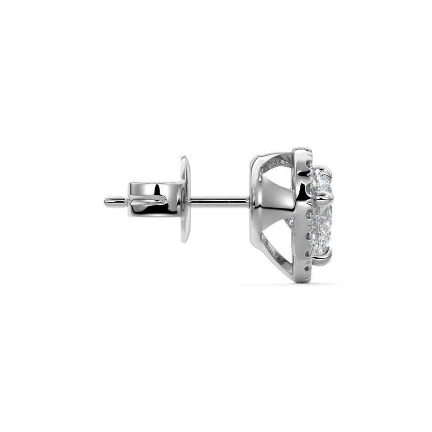 Silver Heart Diamond Halo Stud Earrings