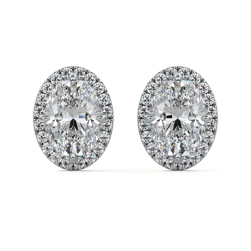 Platinum Oval Diamond Halo Stud Earrings
