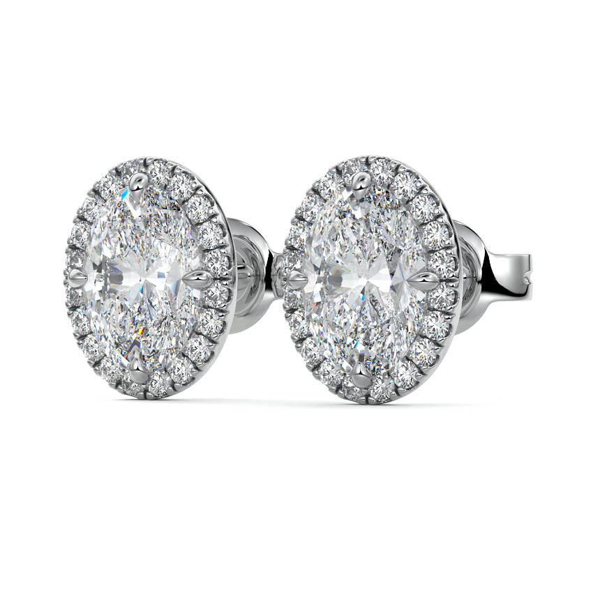 Platinum Oval Diamond Halo Stud Earrings