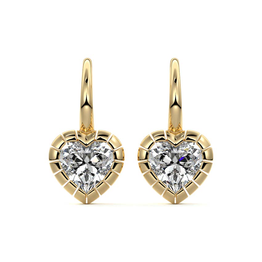 Yellow gold Heart Diamond Drop Earrings