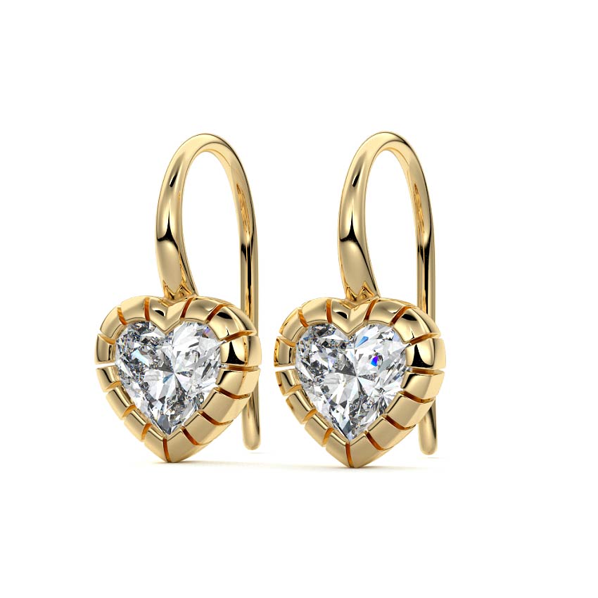 Yellow gold Heart Diamond Drop Earrings
