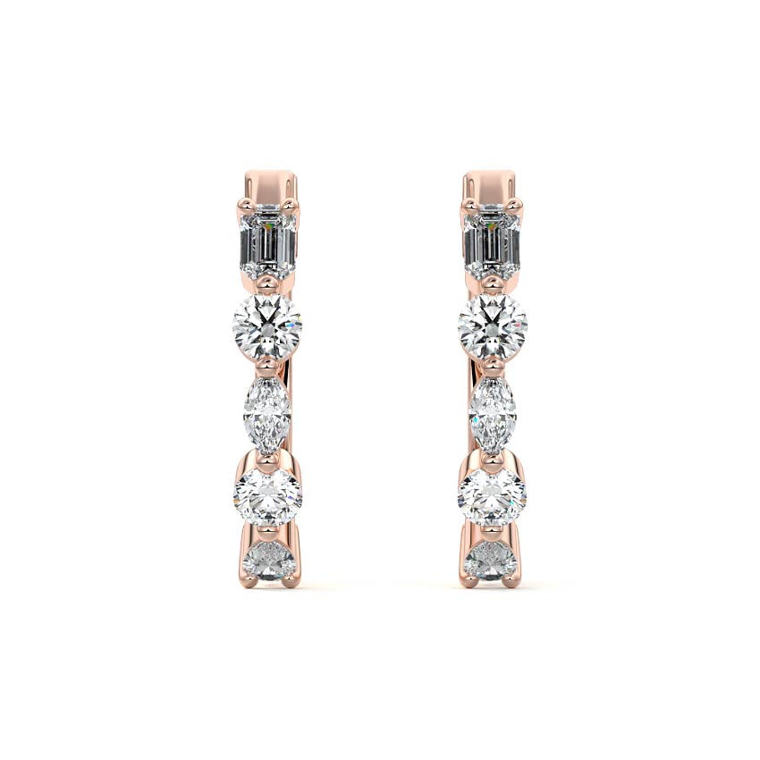 Rose gold Round Diamond Hoop Earrings with Mixed Stone Setting