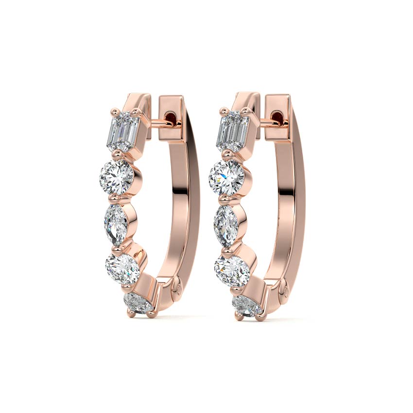 Rose gold Round Diamond Hoop Earrings with Mixed Stone Setting