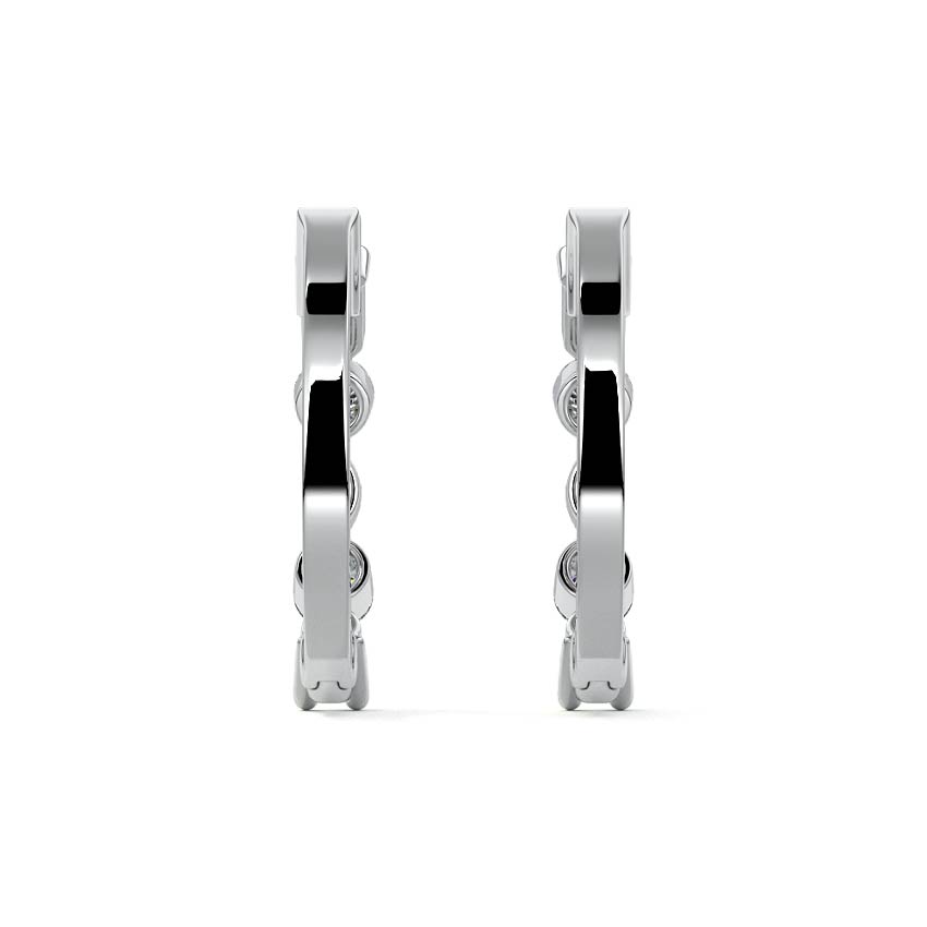 Platinum Round Diamond Hoop Earrings with Mixed Stone Setting