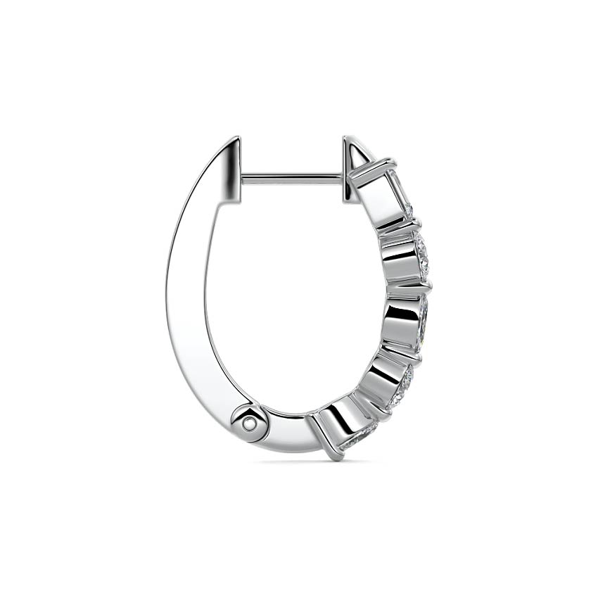 Platinum Round Diamond Hoop Earrings with Mixed Stone Setting