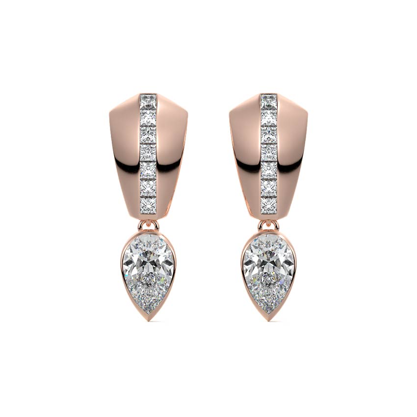 Rose gold Pear Diamond Drop Earrings with Mixed Setting