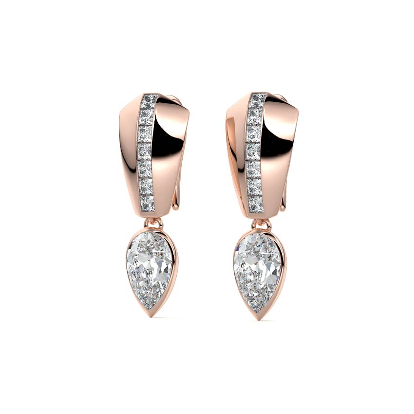Rose gold Pear Diamond Drop Earrings with Mixed Setting