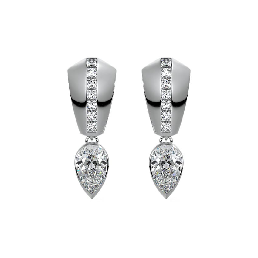 White gold Pear Diamond Drop Earrings with Mixed Setting