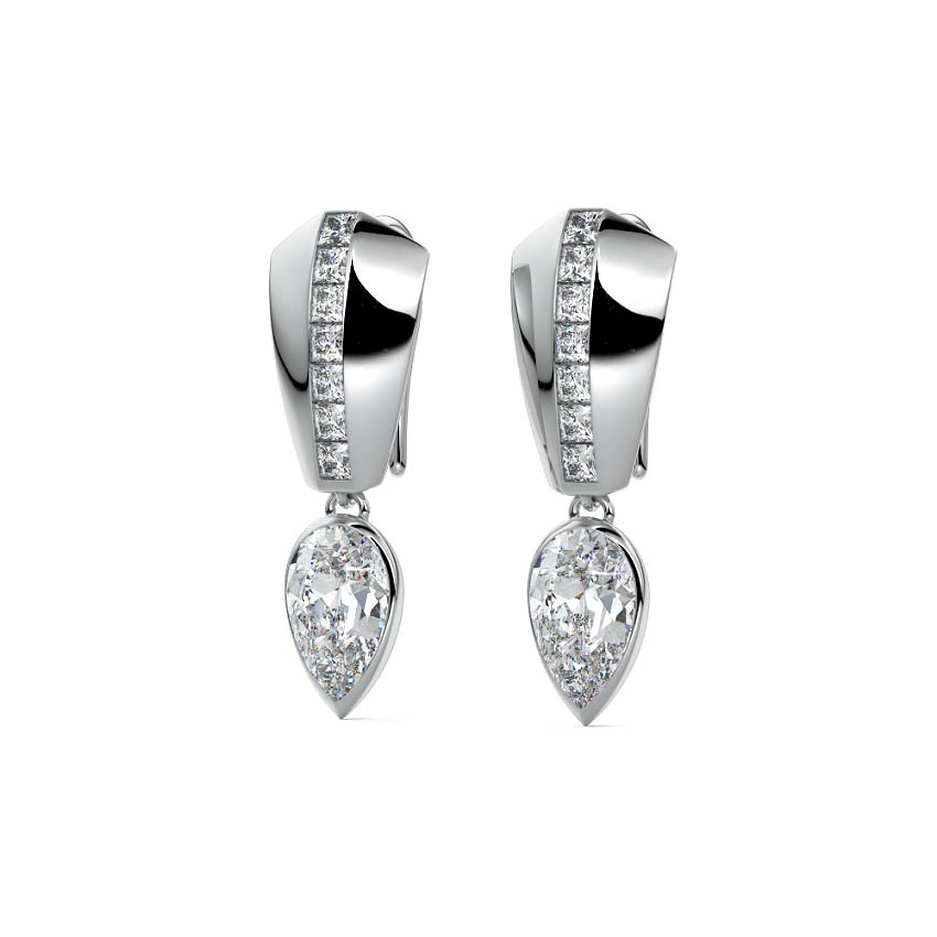 White gold Pear Diamond Drop Earrings with Mixed Setting