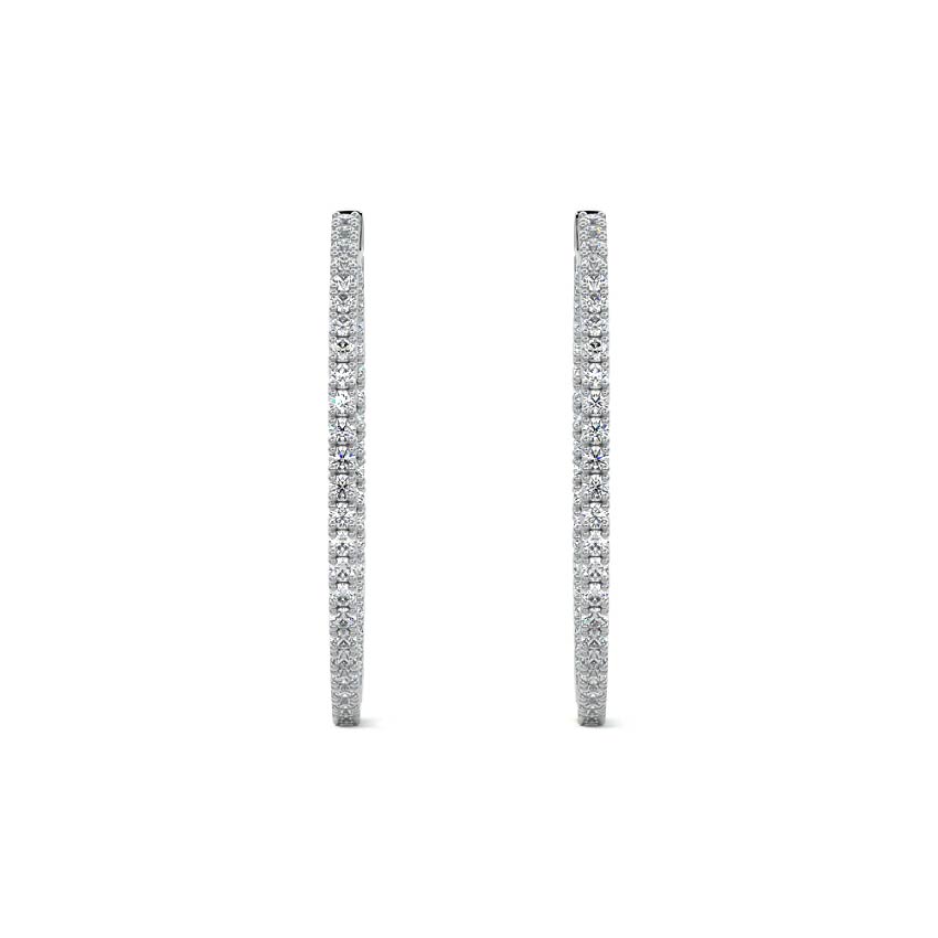 White gold Round Diamond Pave Hoop Earrings