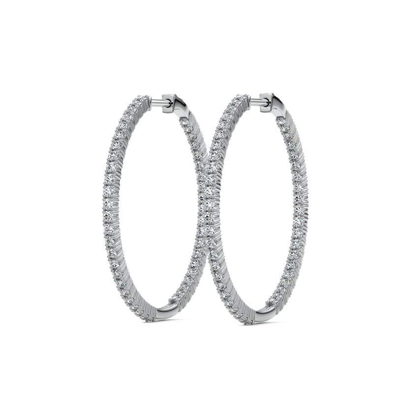 White gold Round Diamond Pave Hoop Earrings