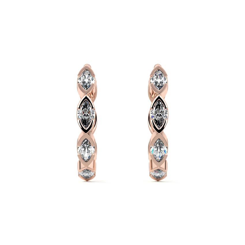 Rose gold Marquise Diamond Hoop Earrings with Bezel Setting
