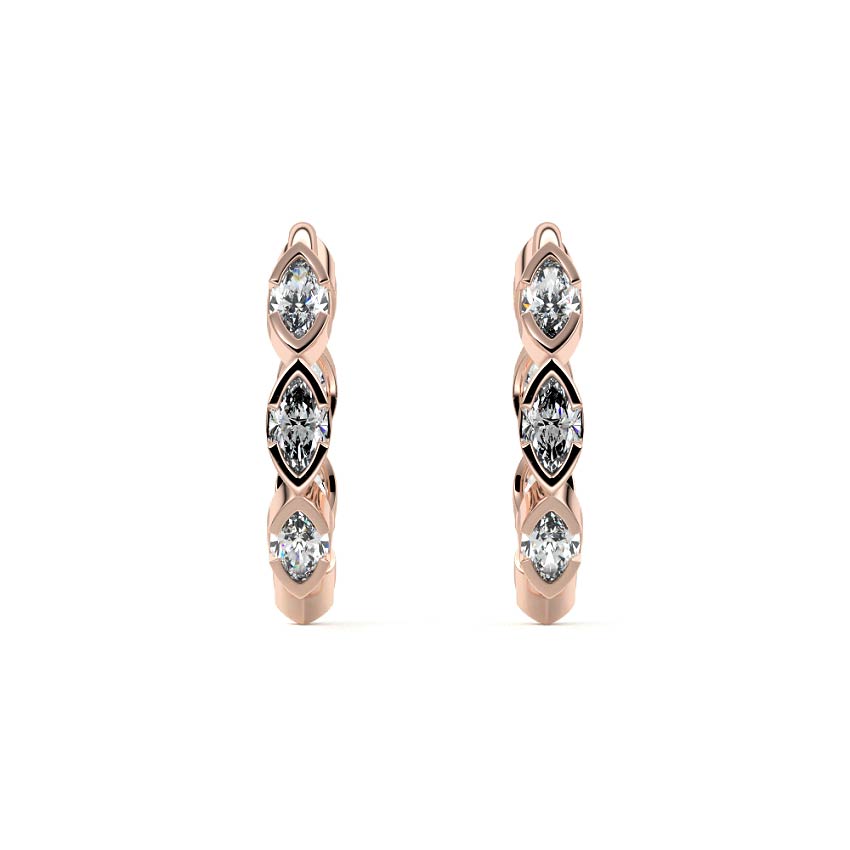 Rose gold Marquise Diamond Hoop Earrings with Bezel Setting