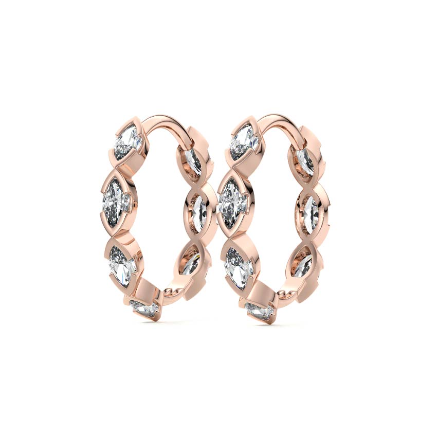 Rose gold Marquise Diamond Hoop Earrings with Bezel Setting