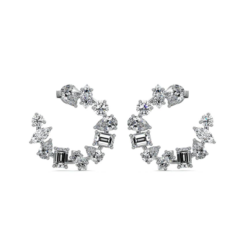 Silver Multi Shape Diamond Hoop Earrings
