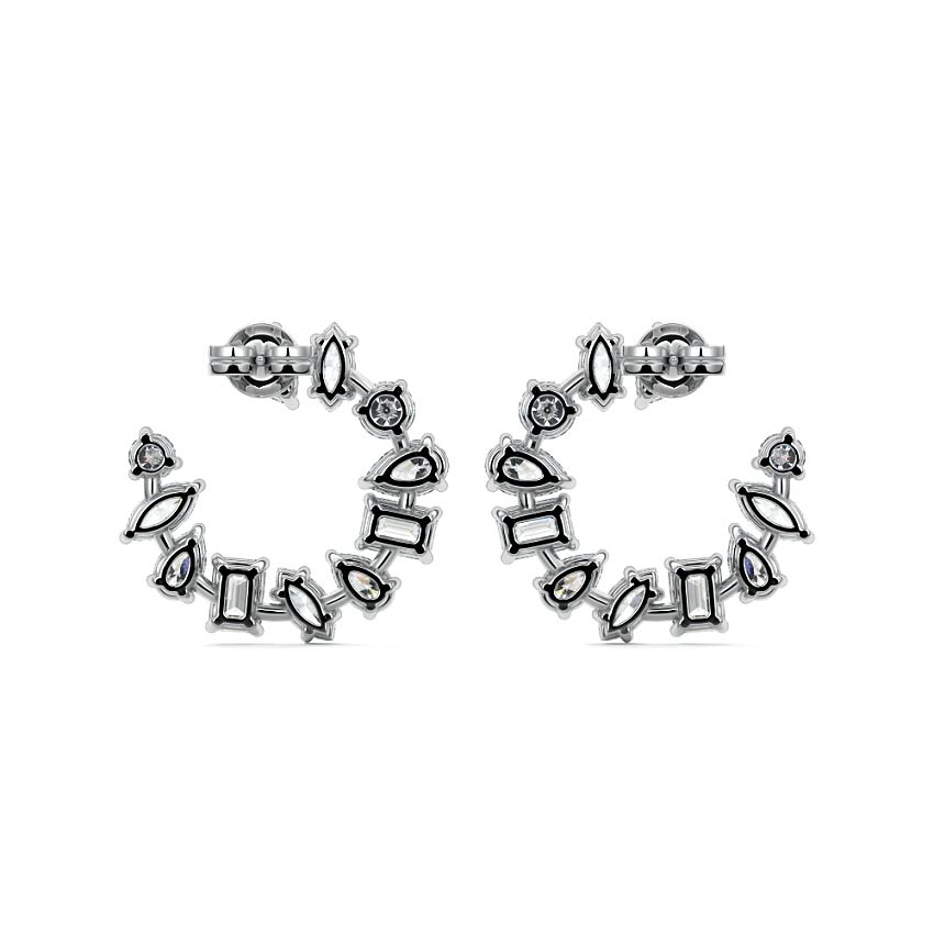 Silver Multi Shape Diamond Hoop Earrings