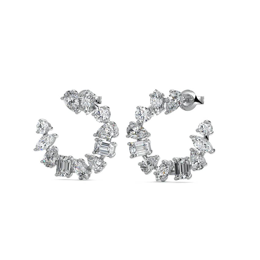 Silver Multi Shape Diamond Hoop Earrings