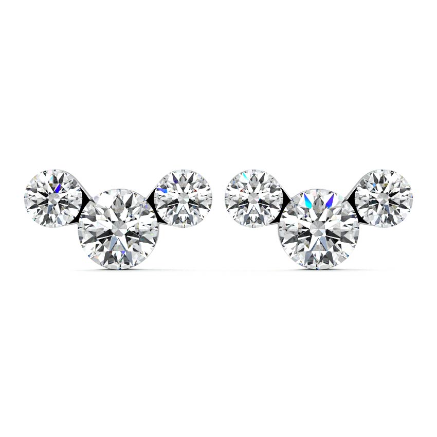 Platinum Round Diamond Trio Stud Earrings