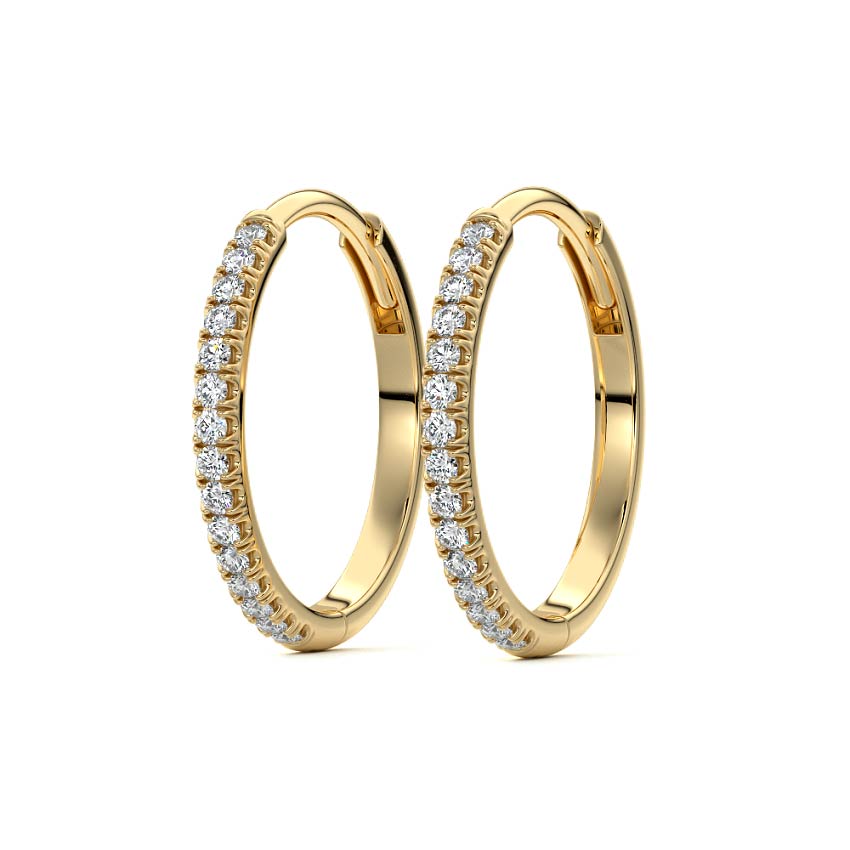 Yellow gold Round Diamond Hoop Earrings