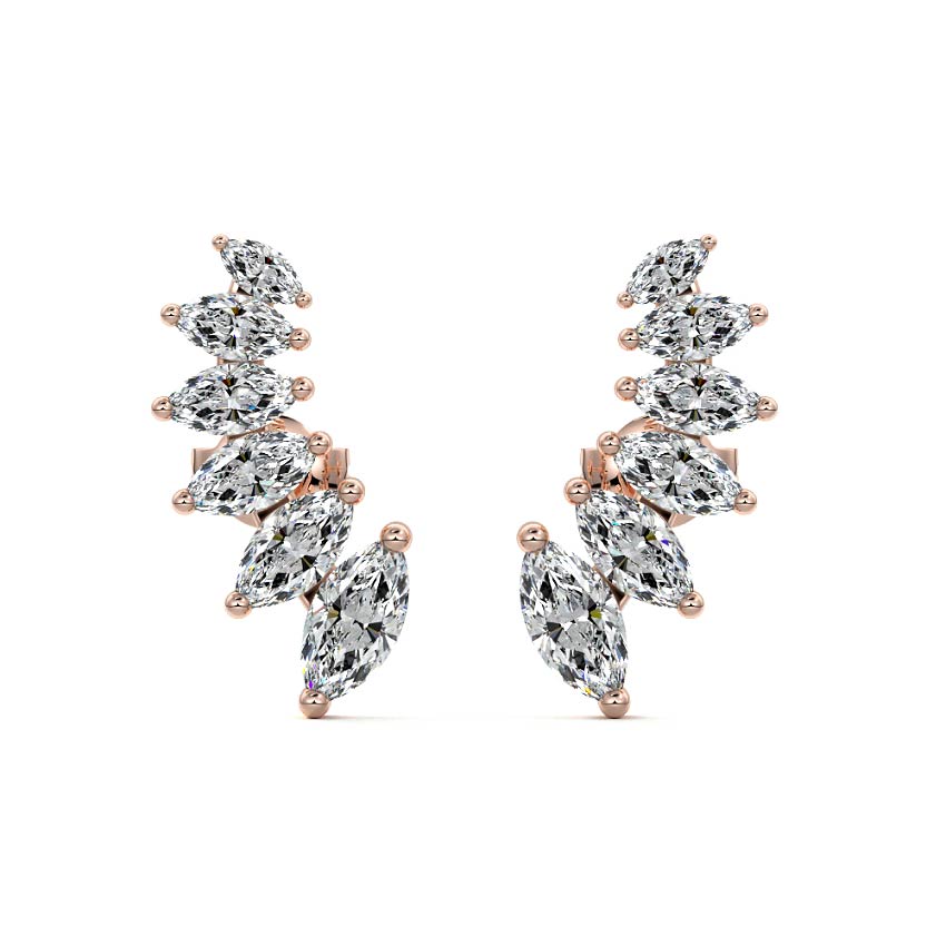 Rose gold Marquise Diamond Climber Earrings with Prong Setting