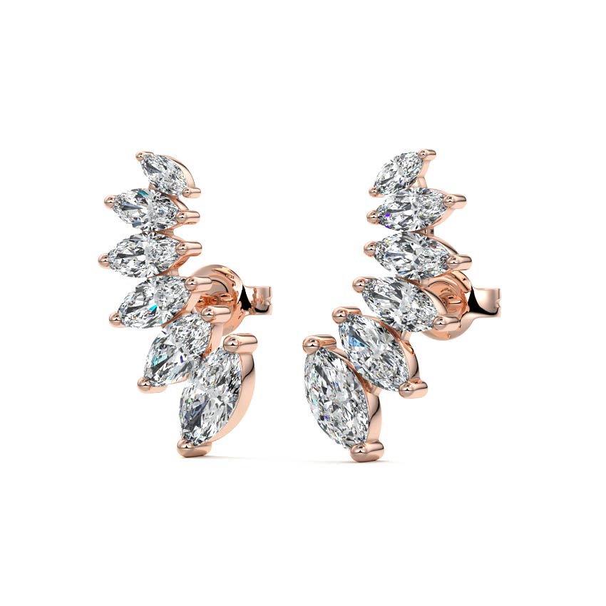 Rose gold Marquise Diamond Climber Earrings with Prong Setting