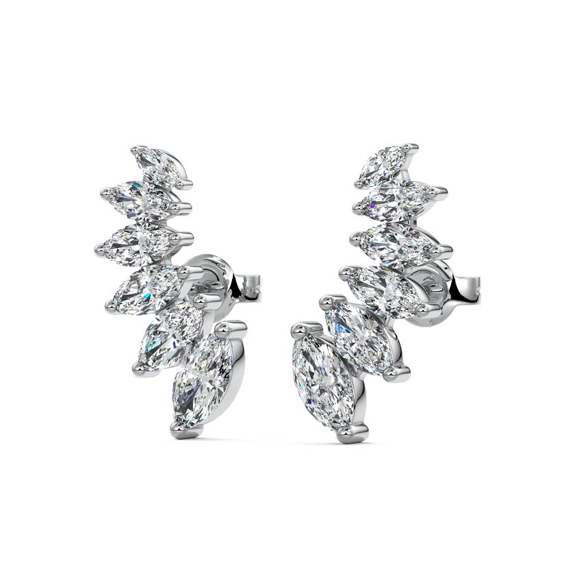 White gold Marquise Diamond Climber Earrings with Prong Setting