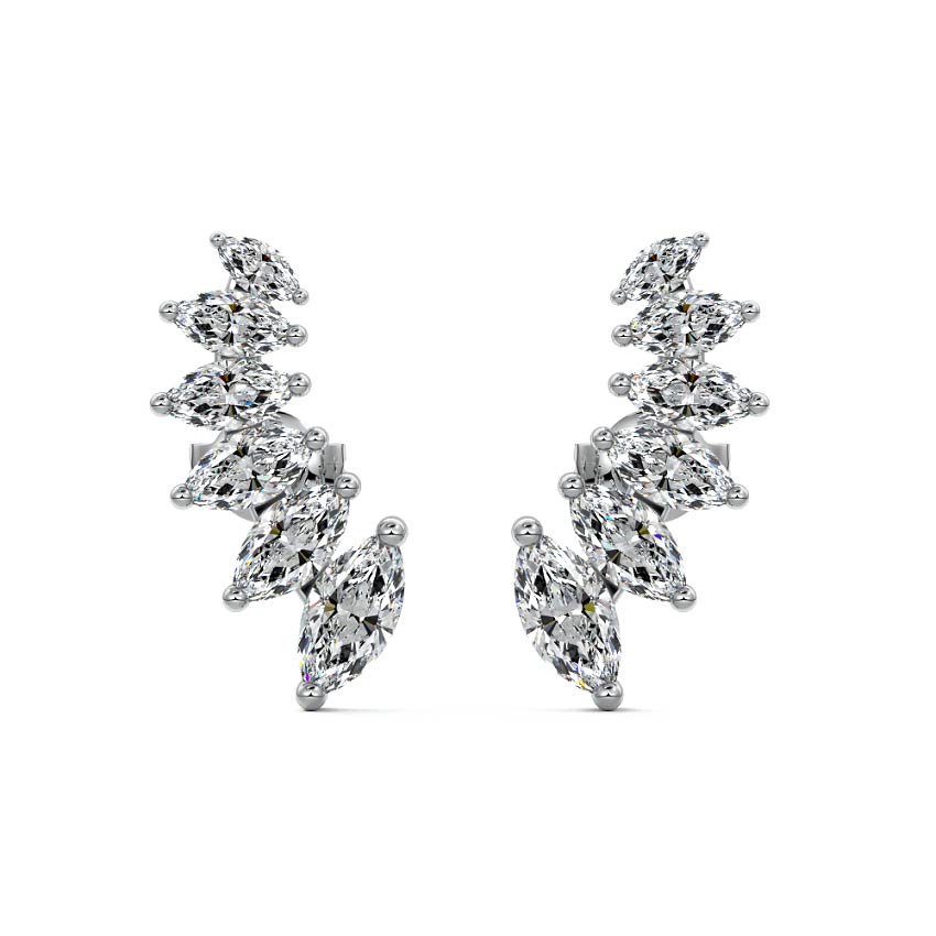 Silver Marquise Diamond Climber Earrings with Prong Setting