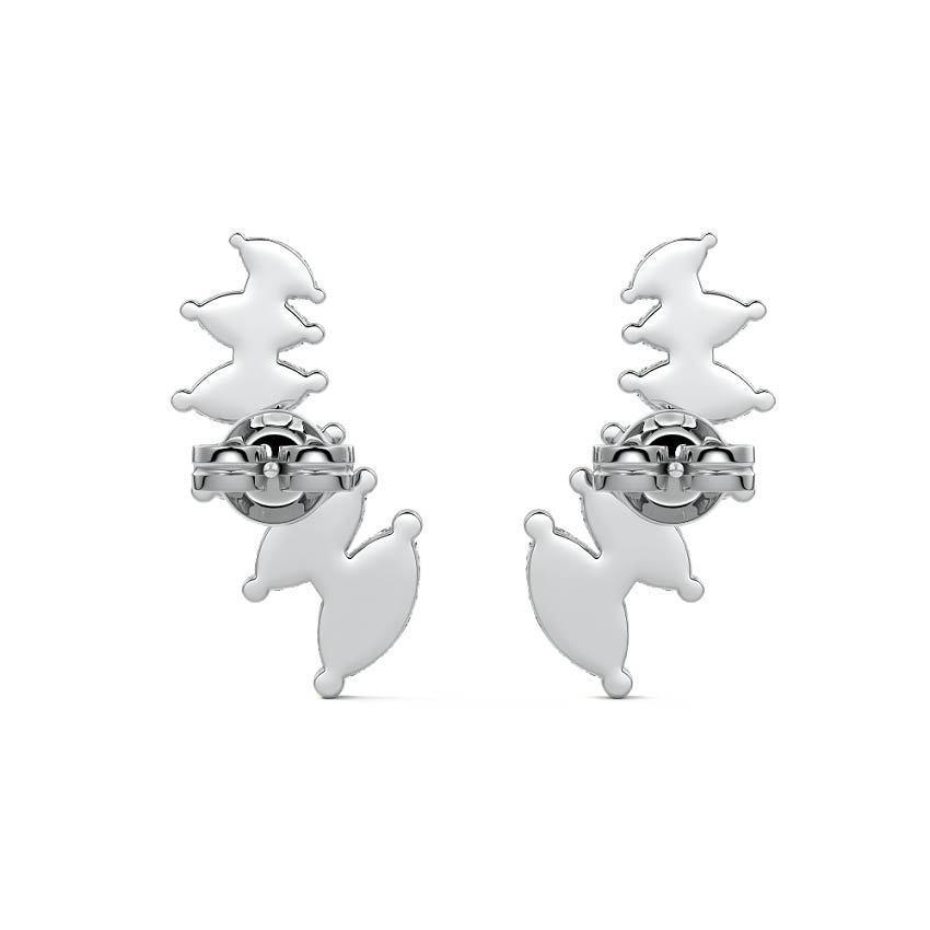 Silver Marquise Diamond Climber Earrings with Prong Setting
