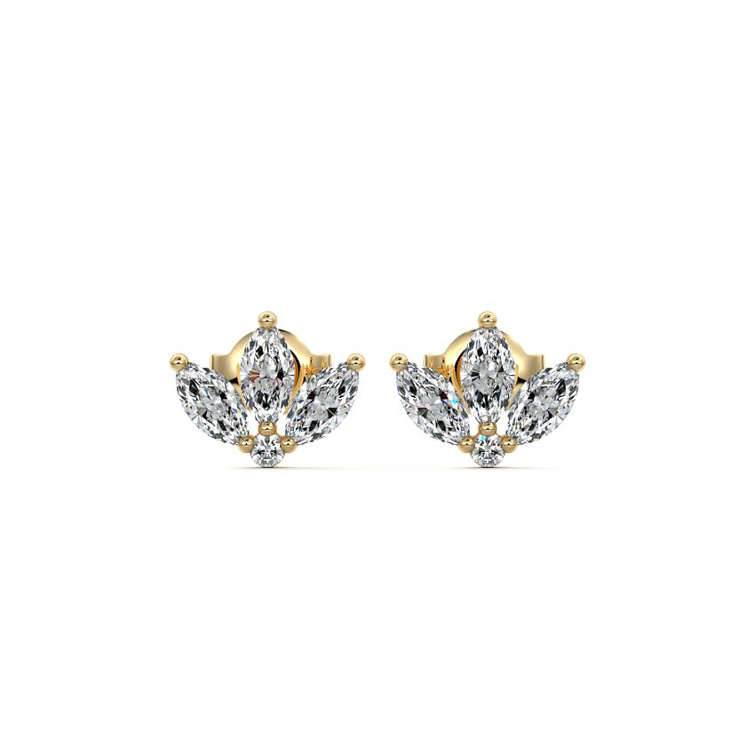 Yellow gold Marquise Diamond Lotus Stud Earrings