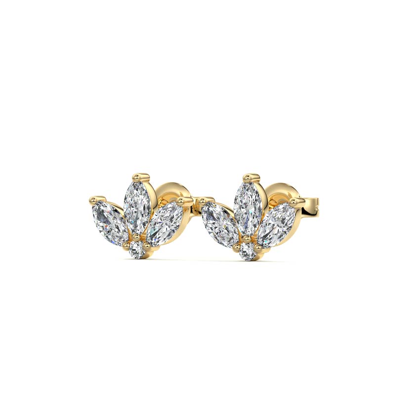 Yellow gold Marquise Diamond Lotus Stud Earrings