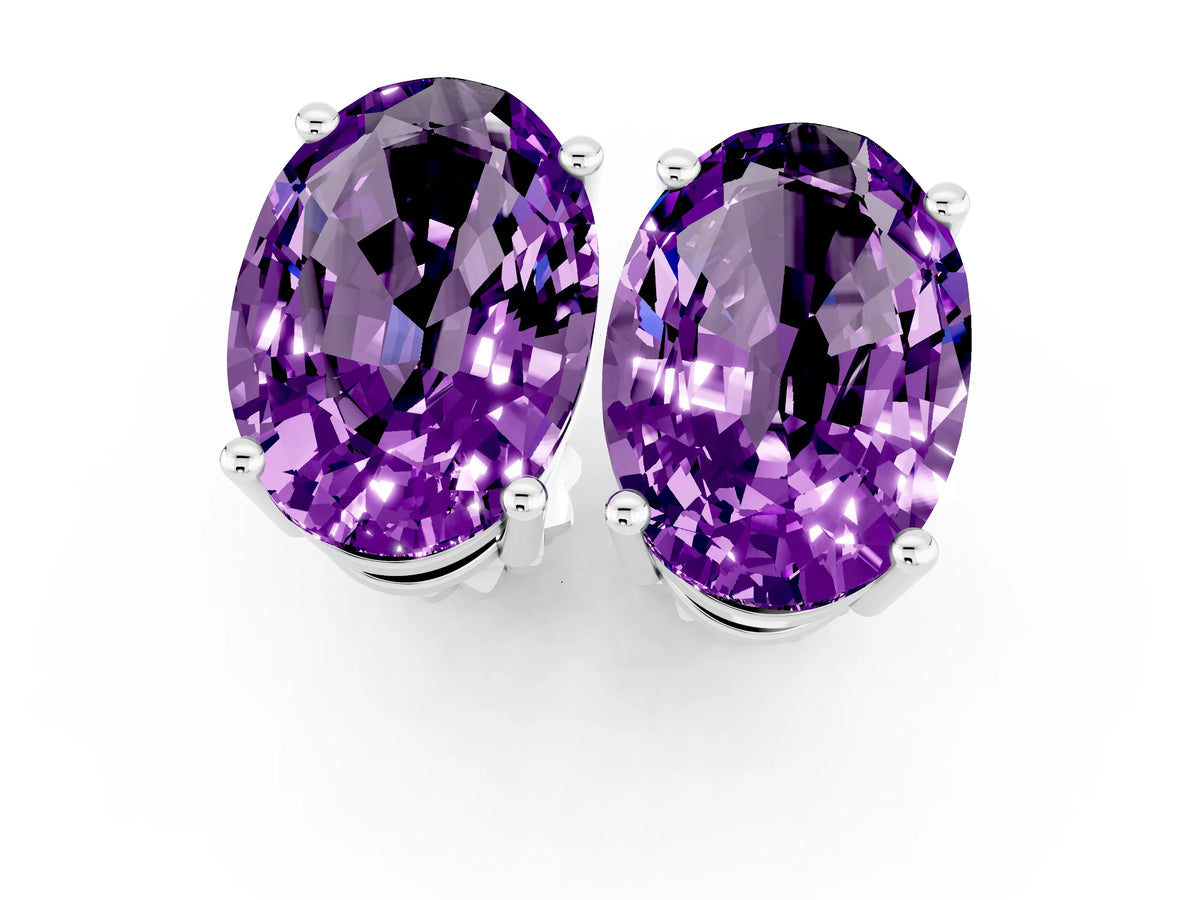 Oval Cut Amethyst Stud Earrings in White gold with Basket Setting