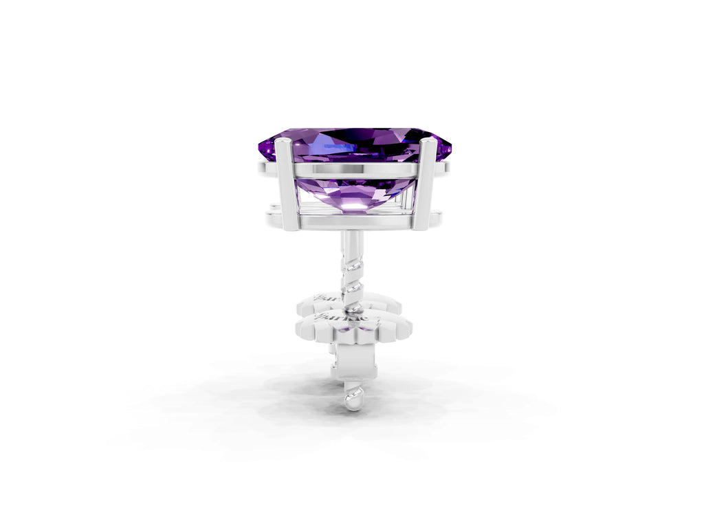 Oval Cut Amethyst Stud Earrings in White gold with Basket Setting
