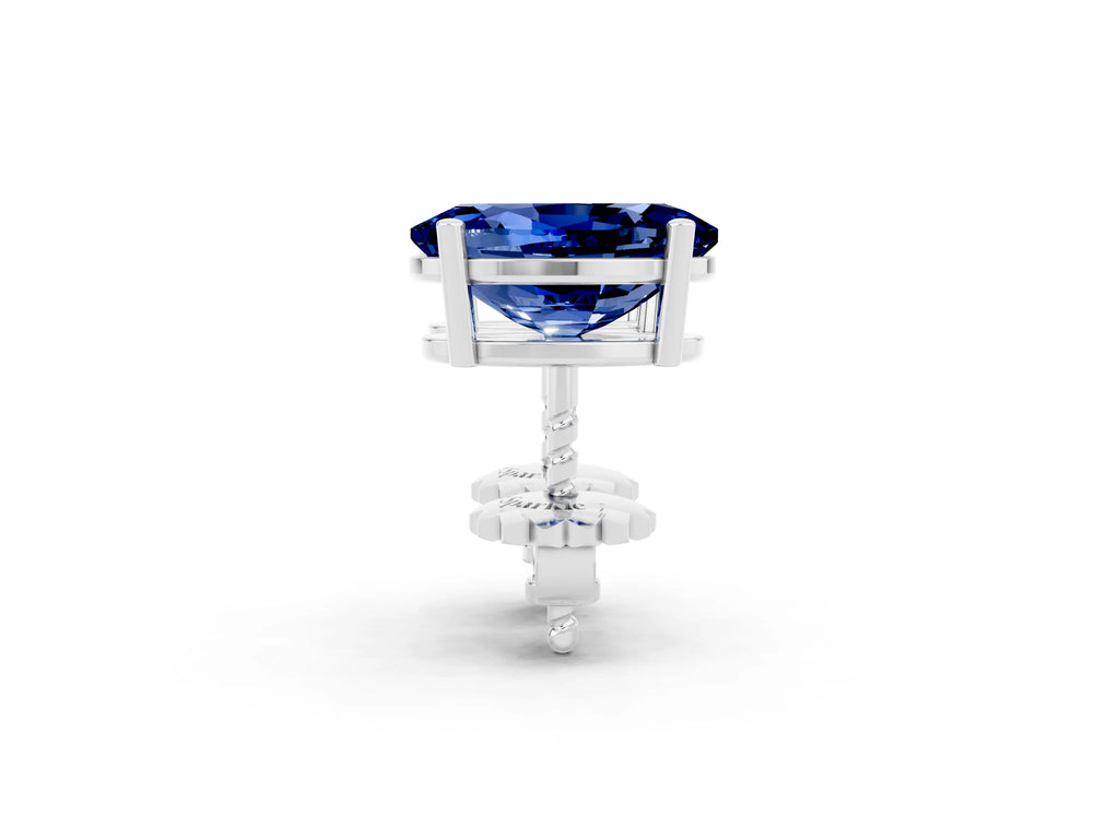 Oval Cut Blue Sapphire Stud Earrings in White gold with Basket Setting