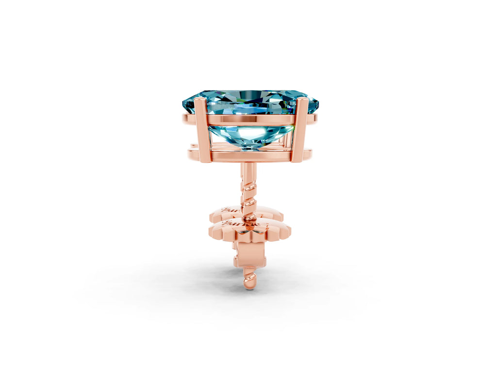 Oval Cut Blue Topaz Stud Earrings in Rose gold with Basket Setting