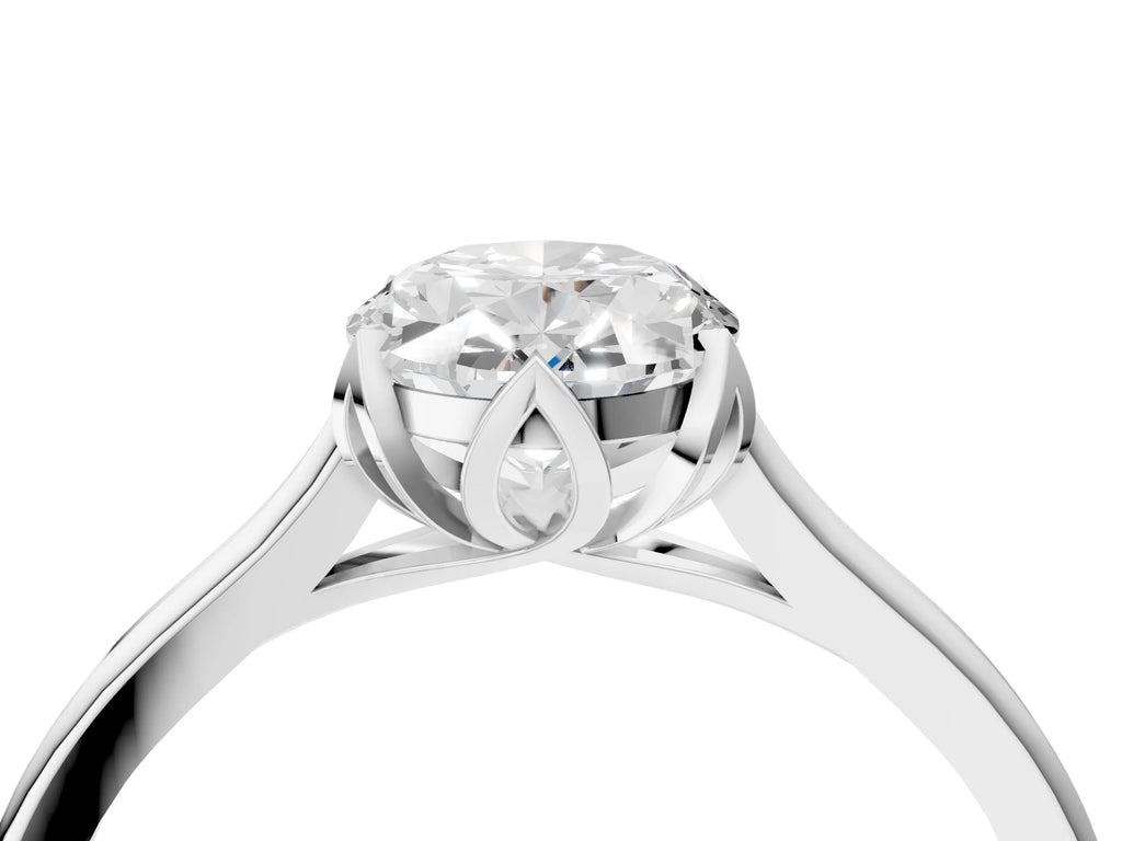 Oval Cut Diamond Solitaire Ring in Silver with Flower Prong Setting