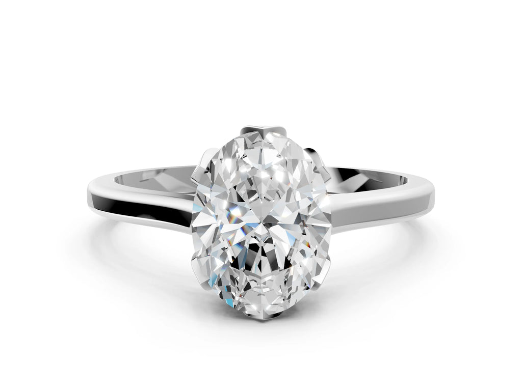 Oval Cut Diamond Solitaire Ring in Silver with Flower Prong Setting