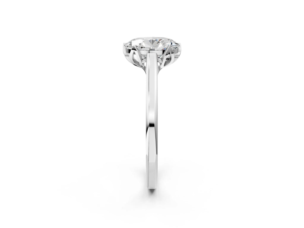 Oval Cut Diamond Solitaire Ring in Silver with Flower Prong Setting