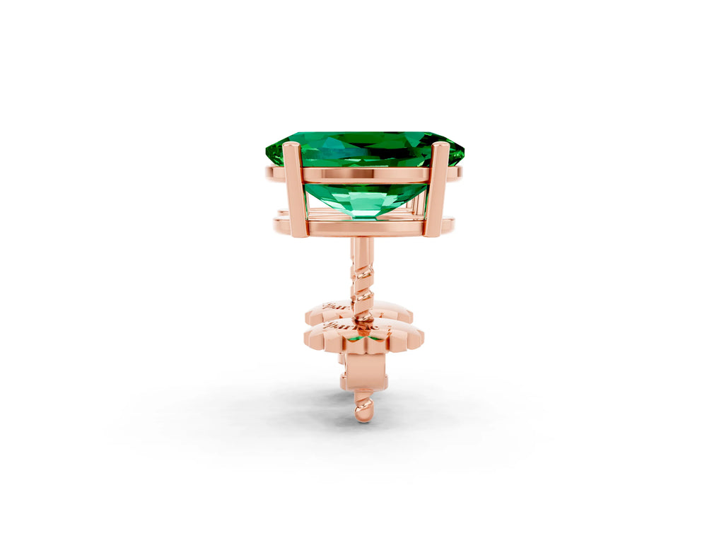 Oval Cut Emerald Stud Earrings in Rose gold with Basket Setting