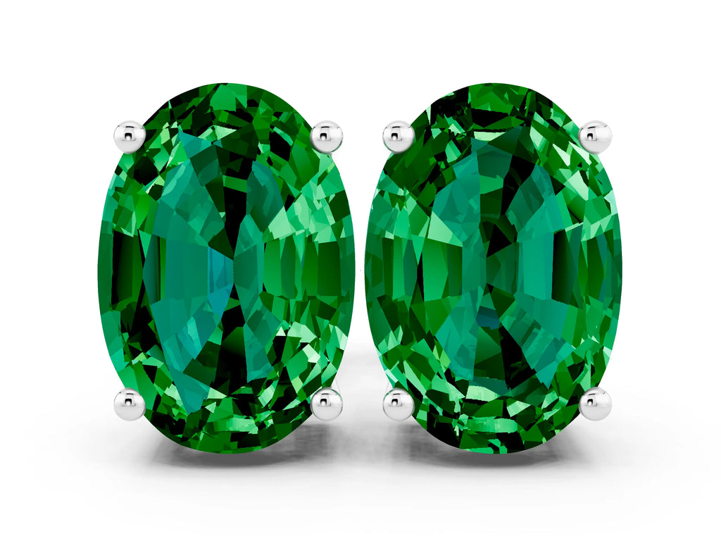 Oval Cut Emerald Stud Earrings in Silver with Basket Setting