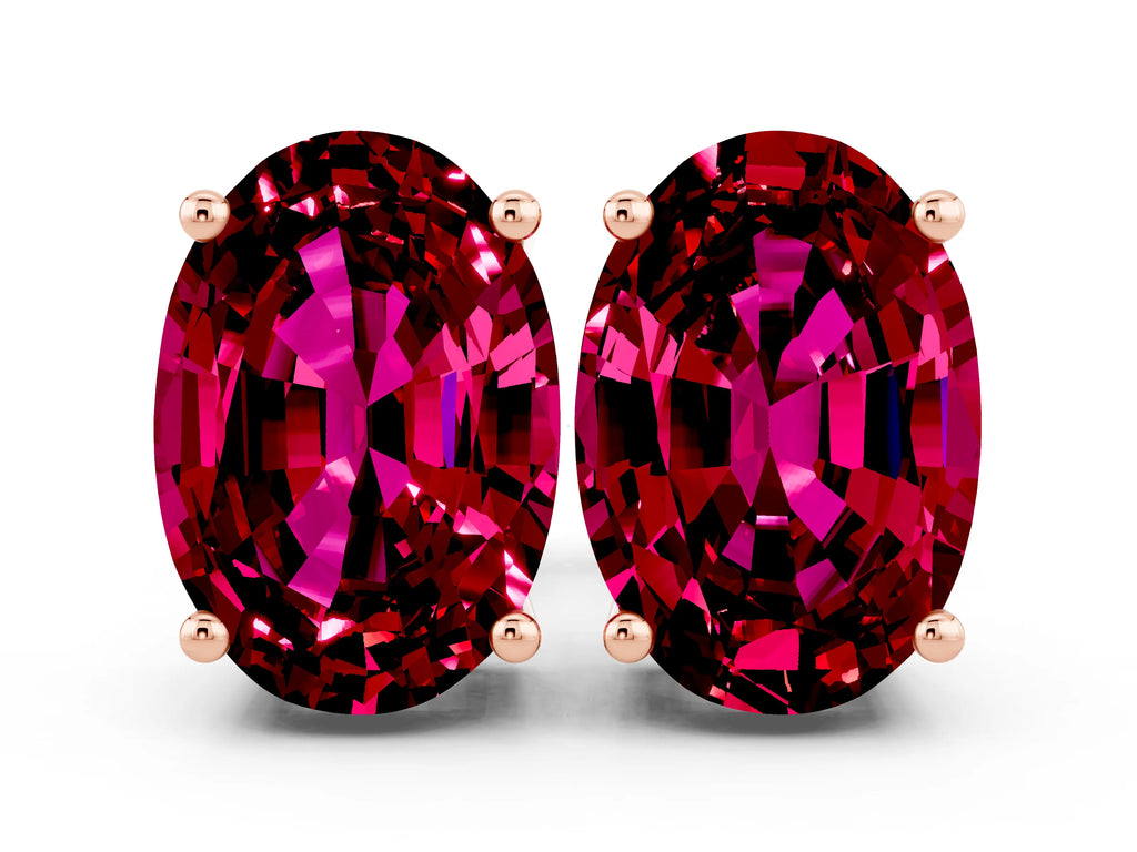 Oval Cut Garnet Stud Earrings in Rose gold with Basket Setting