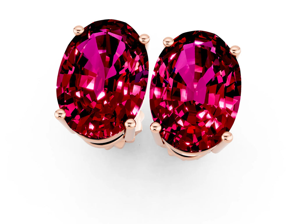 Oval Cut Garnet Stud Earrings in Rose gold with Basket Setting