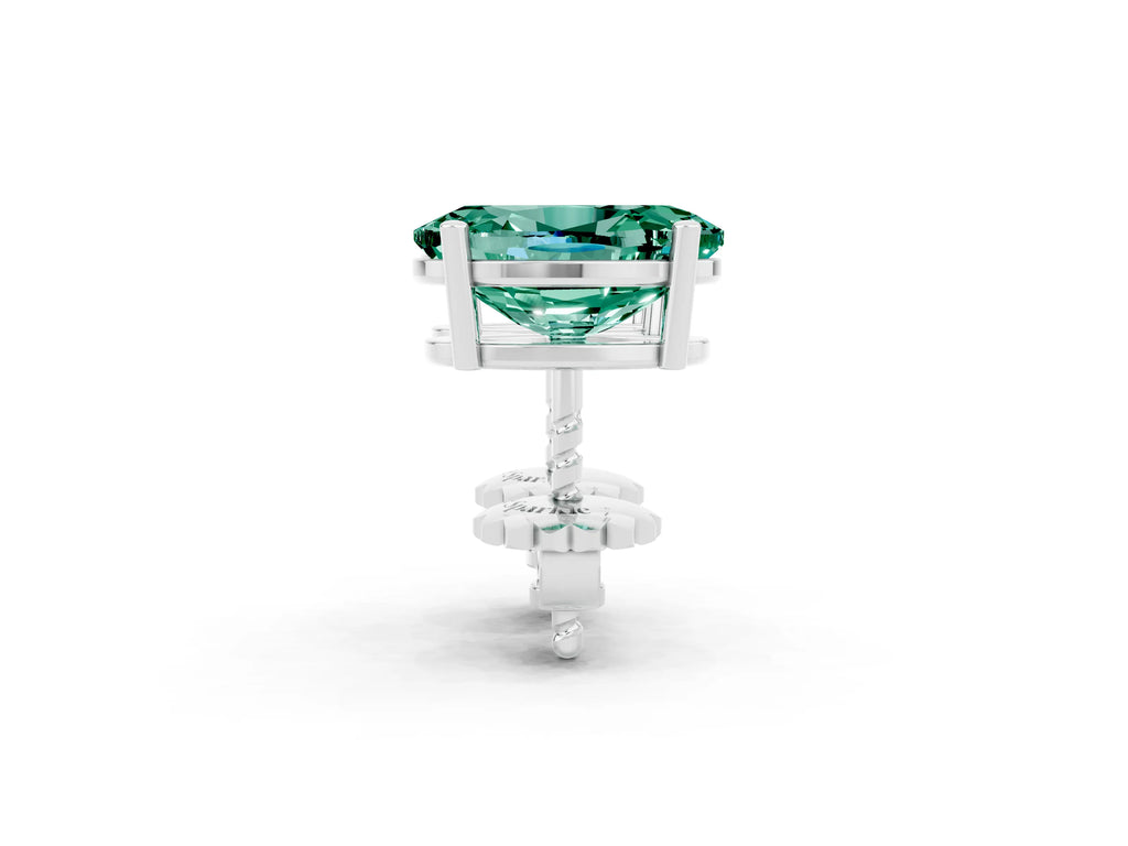 Oval Cut Green Sapphire Stud Earrings in Platinum with Basket Setting