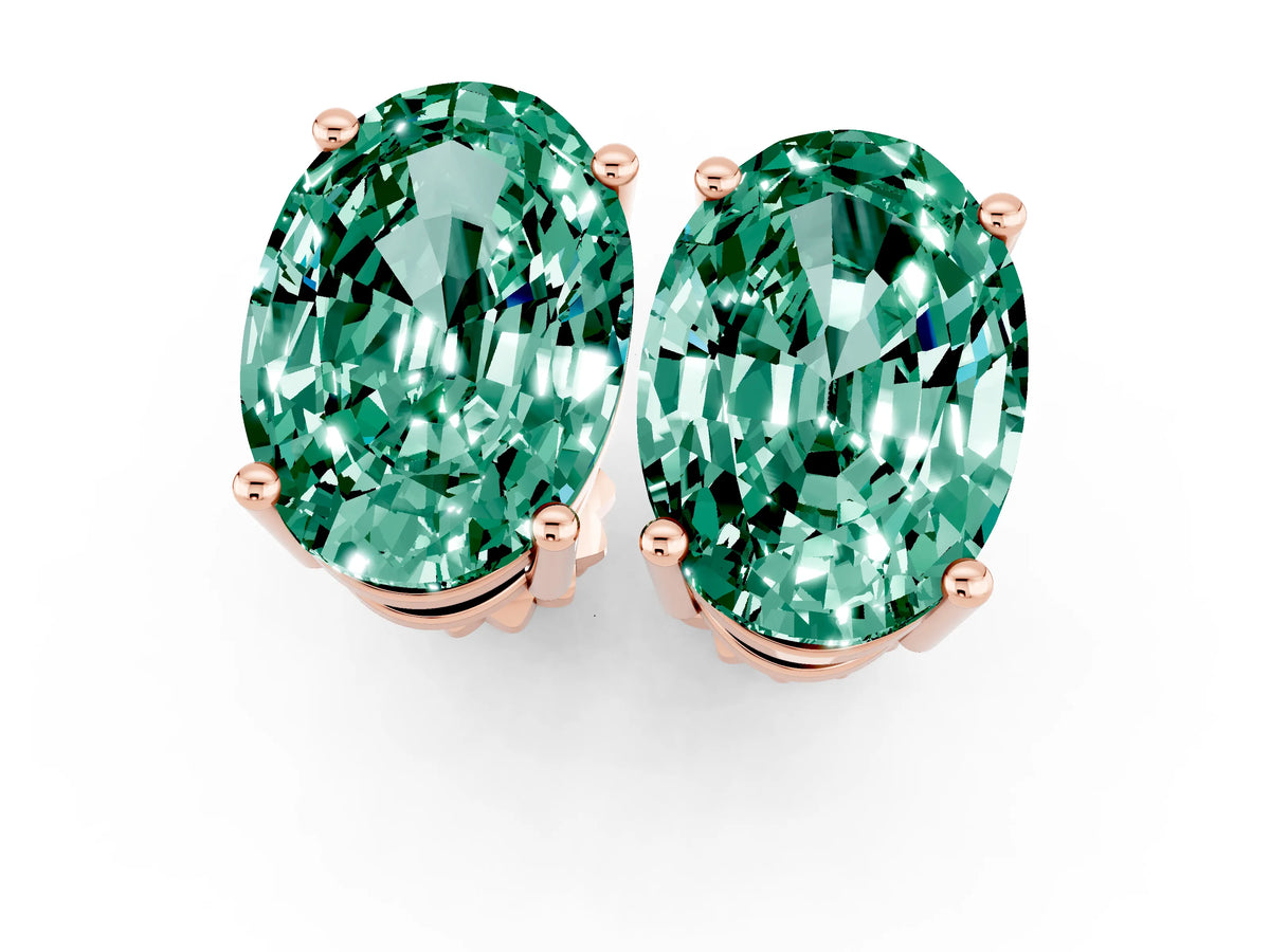 Oval Cut Green Sapphire Stud Earrings in Rose gold with Basket Setting