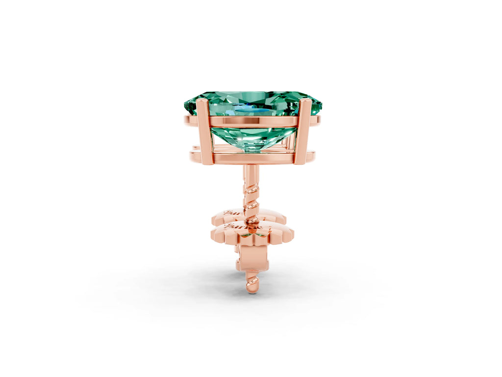 Oval Cut Green Sapphire Stud Earrings in Rose gold with Basket Setting