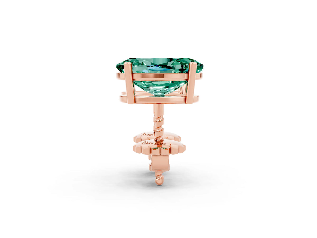 Oval Cut Green Sapphire Stud Earrings in Rose gold with Basket Setting