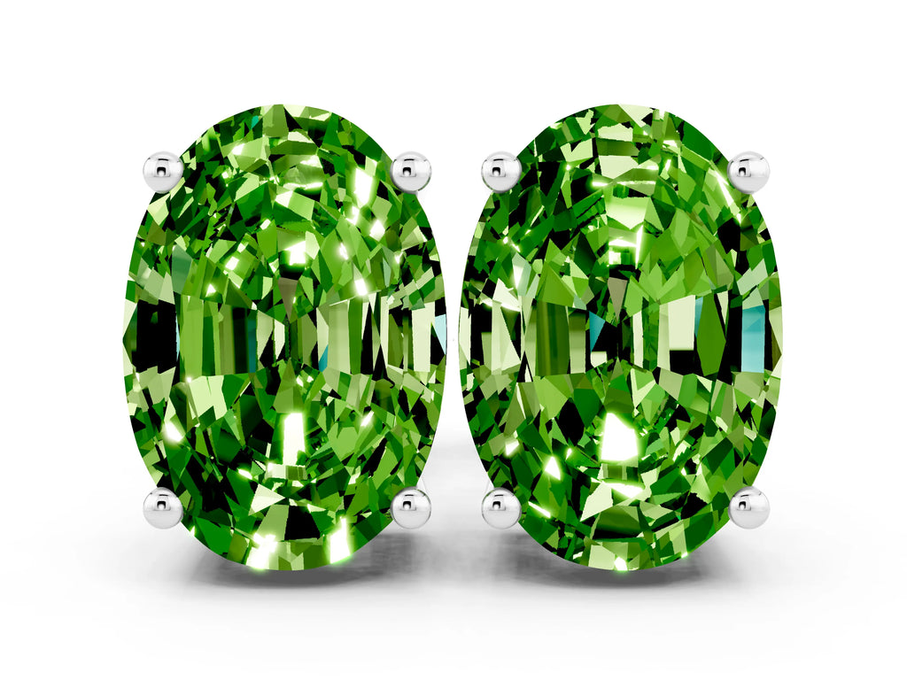 Oval Cut Peridot Stud Earrings in Silver with Basket Setting