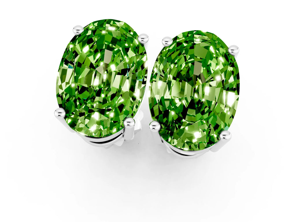 Oval Cut Peridot Stud Earrings in Silver with Basket Setting